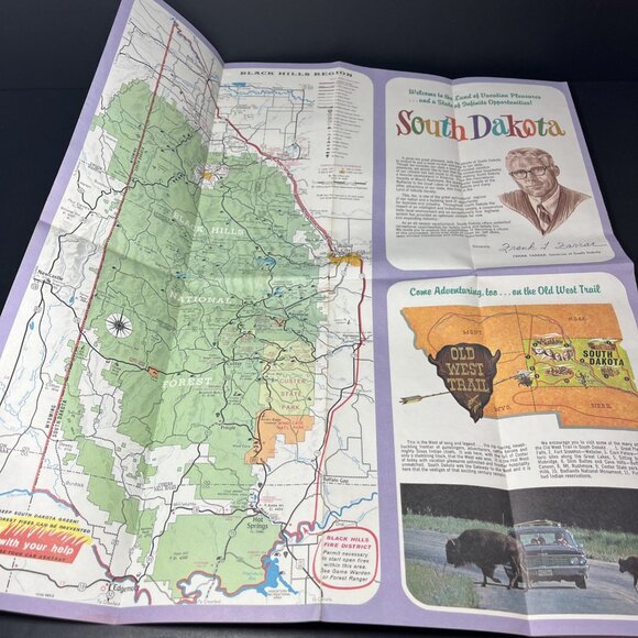 VTG. 1970 Highway Map South Dakota Smack Dab On The Old West Trail USA - Picture 3 of 8